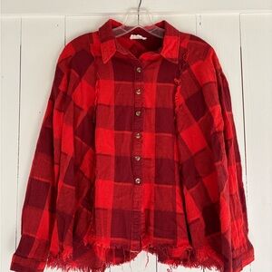 Easel Vibrant Rust Plaid Shirt